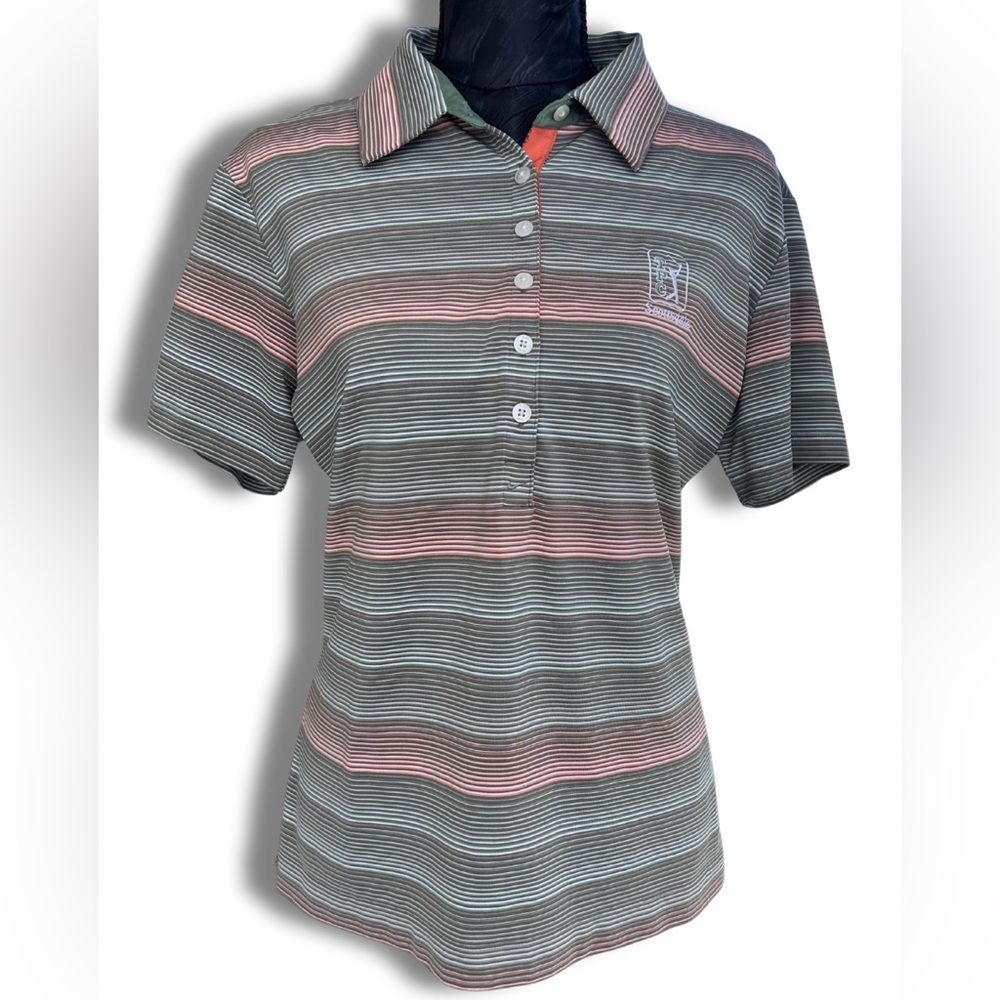 NIKEGOLF Dryfit TPC Scottsdale striped tournament sporty golf polo. Size L 12/14